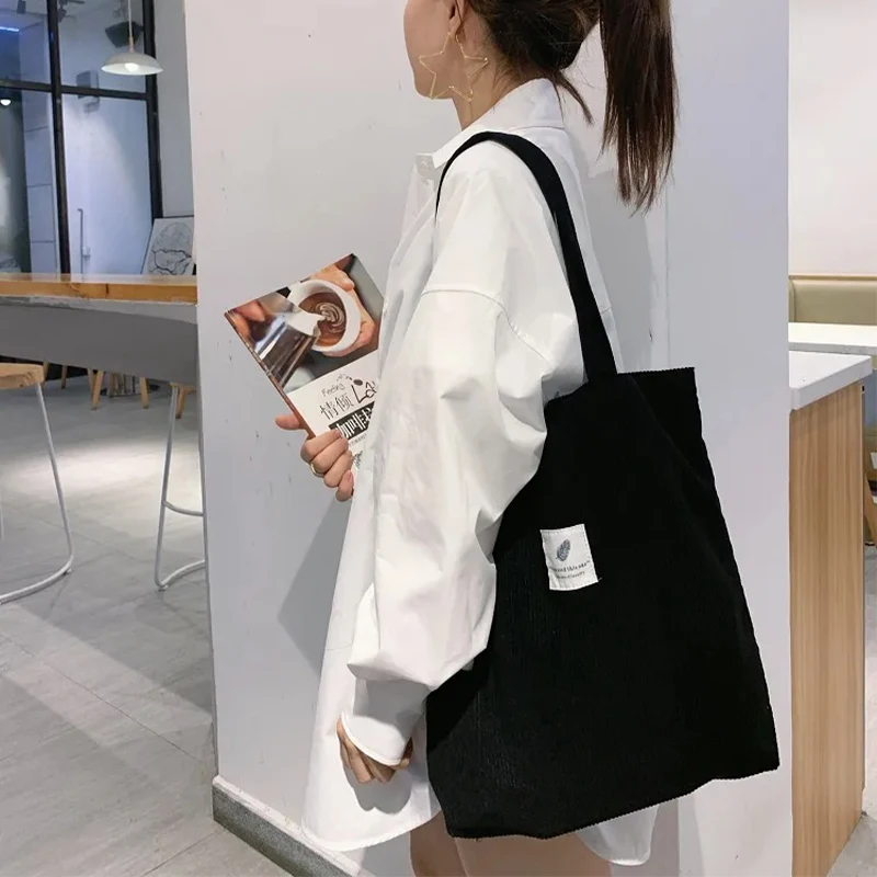 Corduroy Shopping Bag for Women Female Girls Casual Handbags Soft Reusable Fabric Affordable Shopper Shoulder Totes Bags tote bags shopping bag