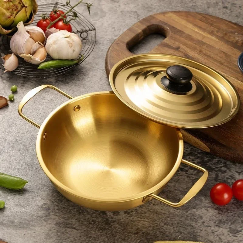 Stainless Steel Cookware Saucepan Dry Pots with Handle Home Cooking Paella Pan Seafood Rice Pot Picnic Snack Plates