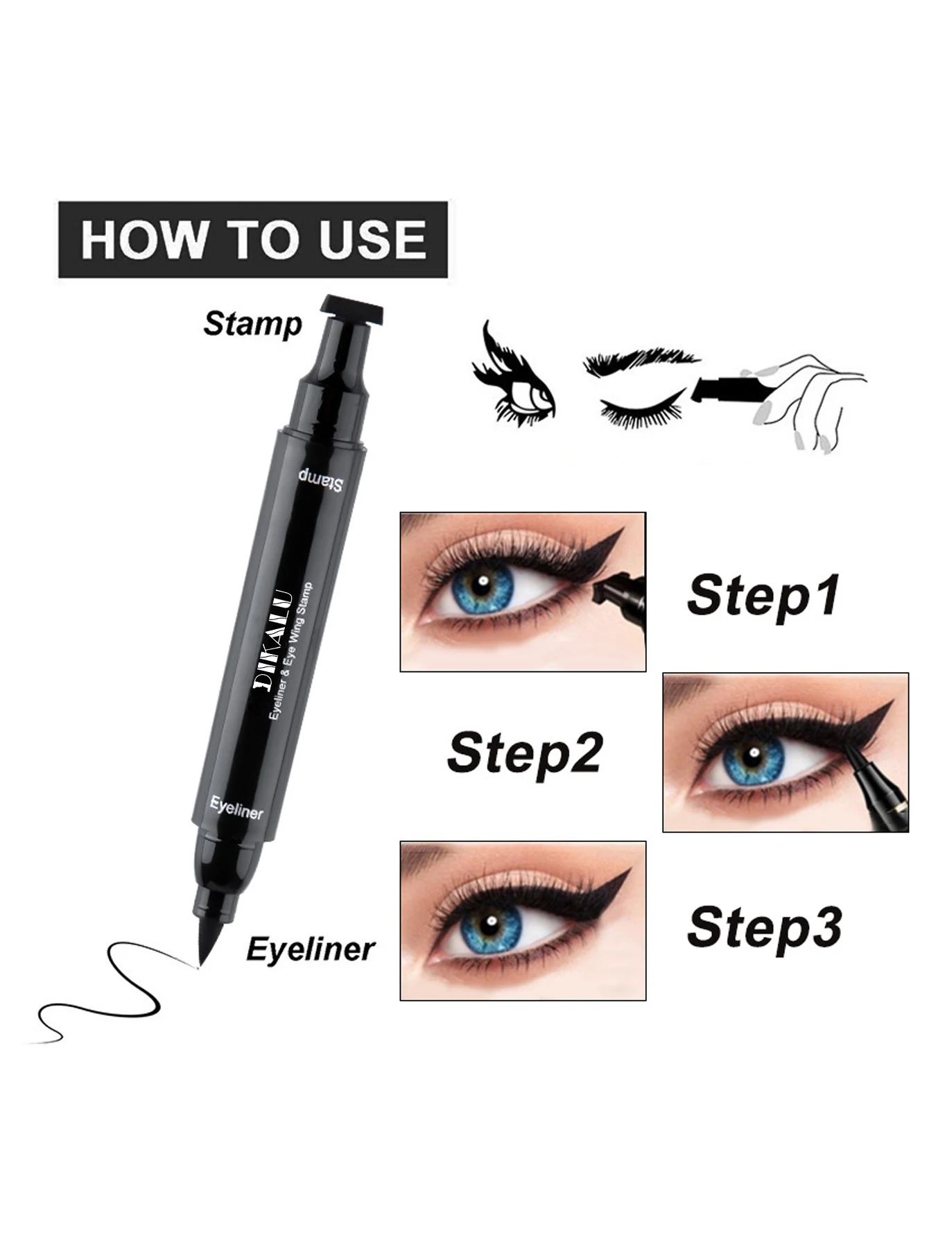 Liquid Eyeliner DIKALU Double Head Quick Drying Star Triangle Seal Mark Eyeliner Waterproof Non-smudging Liquid Eyeliner