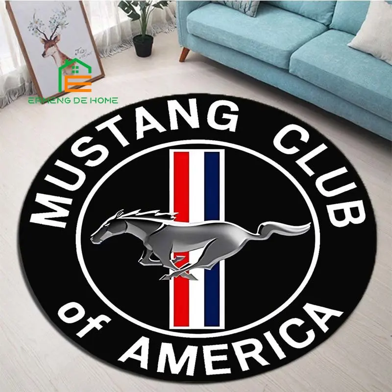 

Mustang Pattern Flannel Round Rug for Bedroom Non-slip Carpets for Living Room Kitchen Mats for Floor 5 Sizes