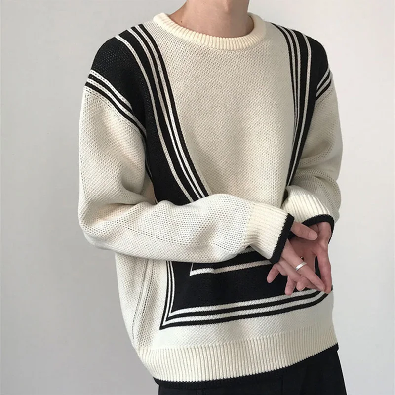 Korean Retro Loose and Thickened Winter Patchwork Round Neck Ugly Sweater For Men and Women Vintage Couples Knitwear Pullovers