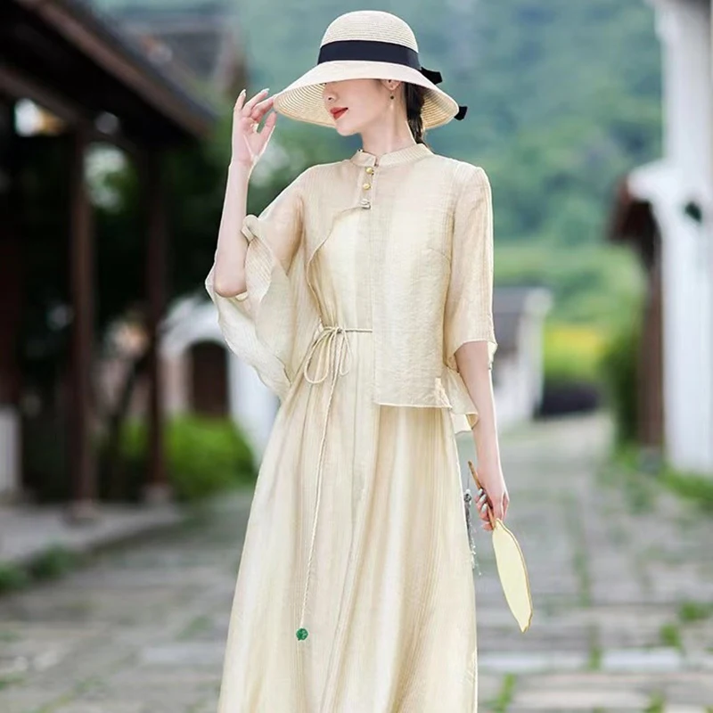 

Spring and Summer New Chinese Style Women's Vest Retro Kombucha Clothes Chinese Knot Button Top Dress Female