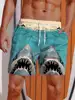 3D Printed Ukiyo-E Giant Fierce Shark And Cruise Ship Printing Shorts Men's Board Shorts Swim Trunks Drawstring Breathable Short 1