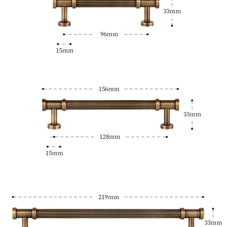 ribbed brass knob and handle set for cabinets