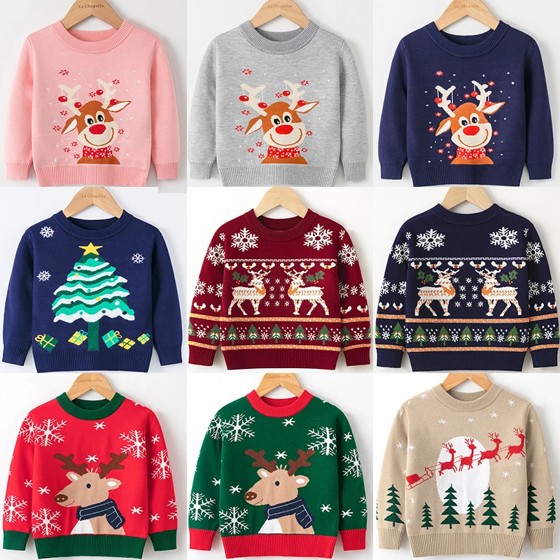 

Autumn Winter Children's Sweater Cotton Baby Boy Girl Knitted Sweater Long Sleeves Warm Cartoon Baby Christmas Clothes