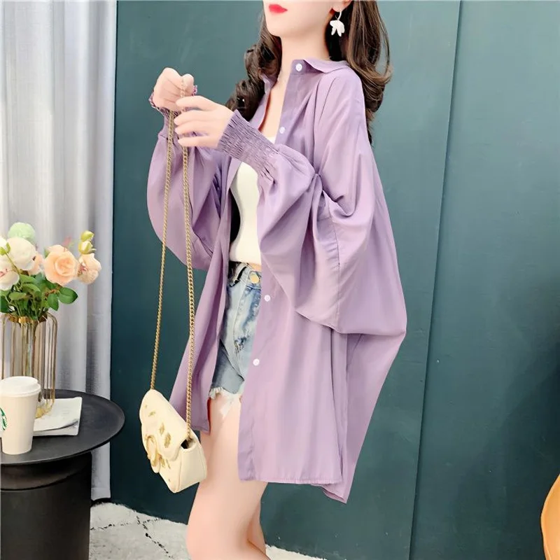 2023 Spring and Summer Korean Edition Loose and Casual Versatile Thin Western Design Feel Sunscreen Long Women's Oversize Shirt