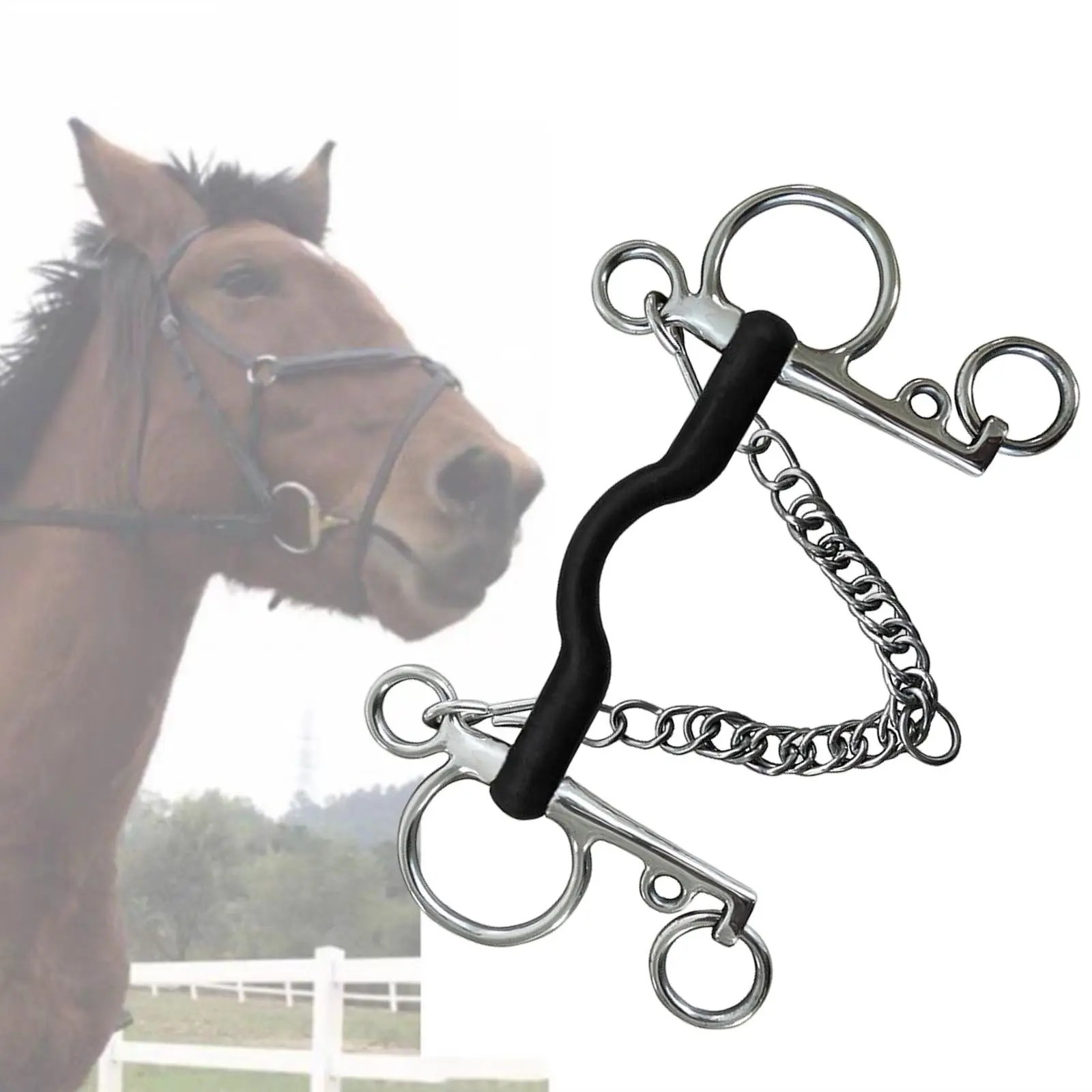 Durable Horse Bit, with Curb Hooks Chain Horse Bit, Harness, for Equestrian Horse Chewing 4