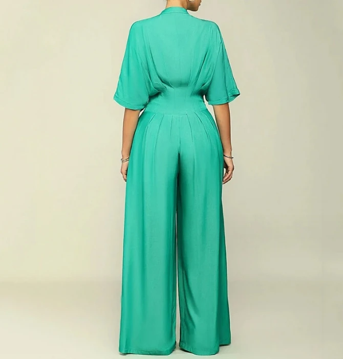 Jumpsuits for Women New Casual Oversize Round Neck Waist Wrapped Bat Half Sleeves Women One Pieces Bodysuit Elegant Jumpsuit