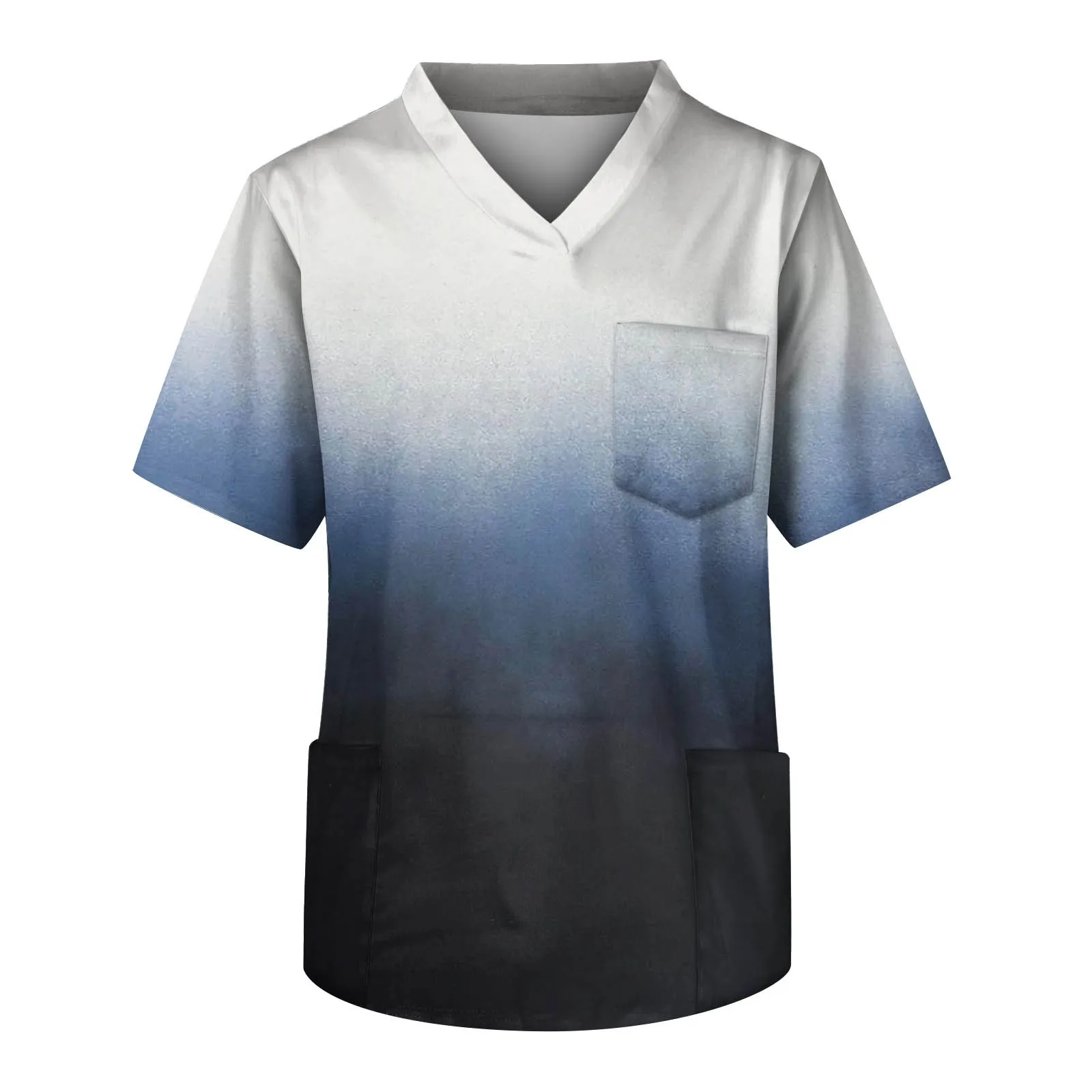 

Men'S Short Sleeve V Neck Gradient Print Chest Pocket Carer Tops Male Scrub Nurse Working Uniform T-Shirts Workwear Tee