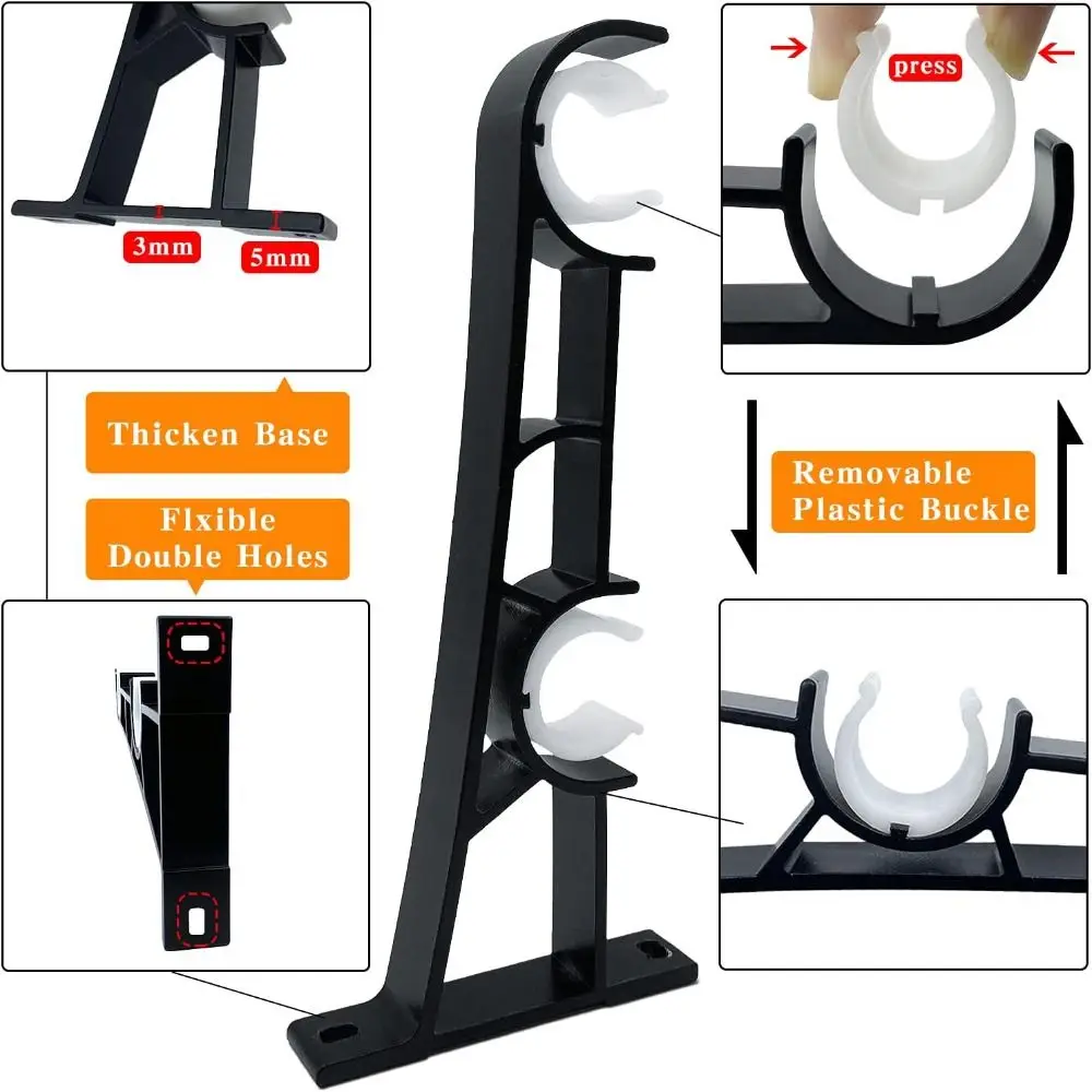 1/4PCS Black Curtain Rod Brackets Wall Curtain Rod Retainers Double Bracket Hooks Aluminum Alloy Hangers