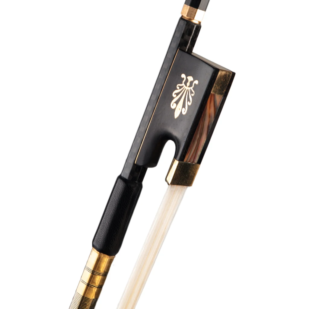 4/4 Size Violin Fiddle Bow Grid Carbon Fiber Round Stick Ebony Frog Horsetail Hair Well Balanced Fast Response violin bow