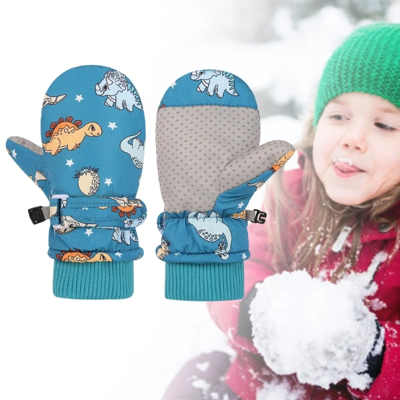 Thicken Thermal Mitts Gloves Ski Gloves Printed Cartoon Dinosaur Splashproof Mittens Ice Skating Warm Snow