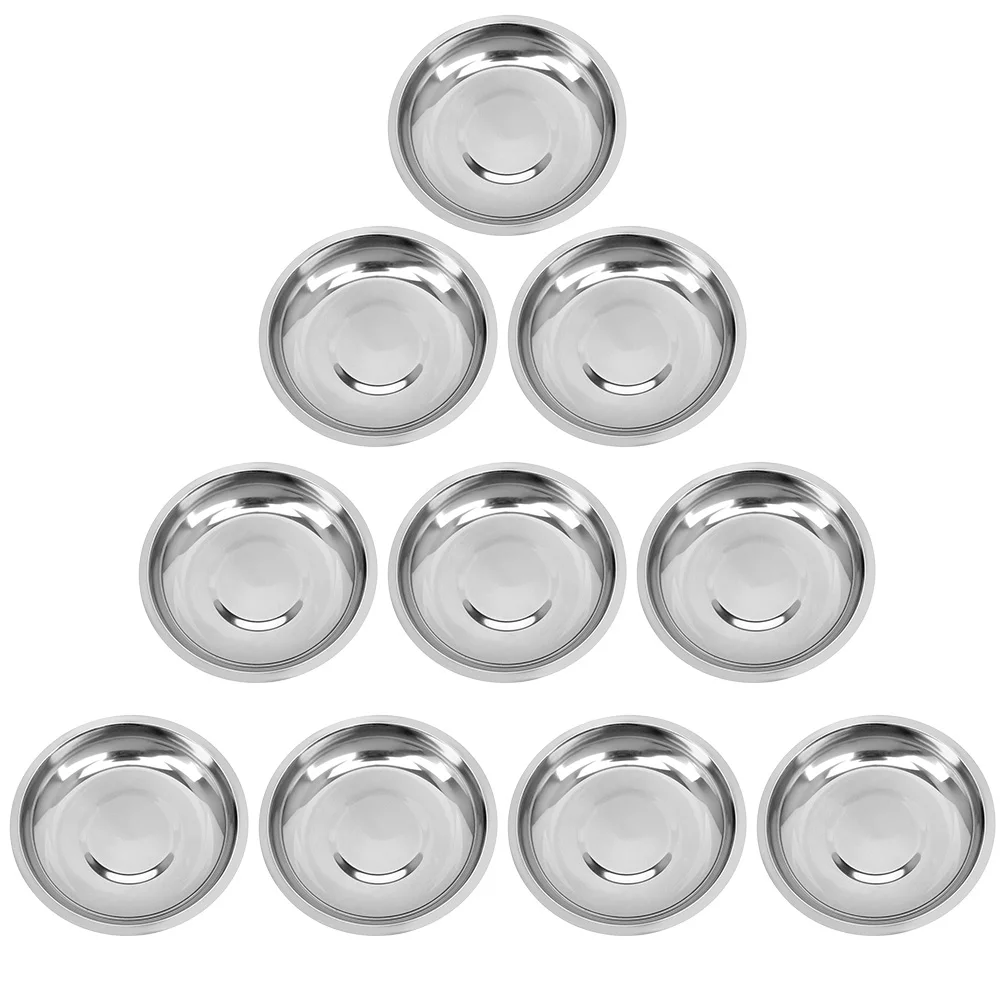 10Pcs Food Snacks Seasoning Dishes Stainless Steel Plate Dessert Dish Appetizer Serving Set Sauce Gear Serving Plates BBQ Tray
