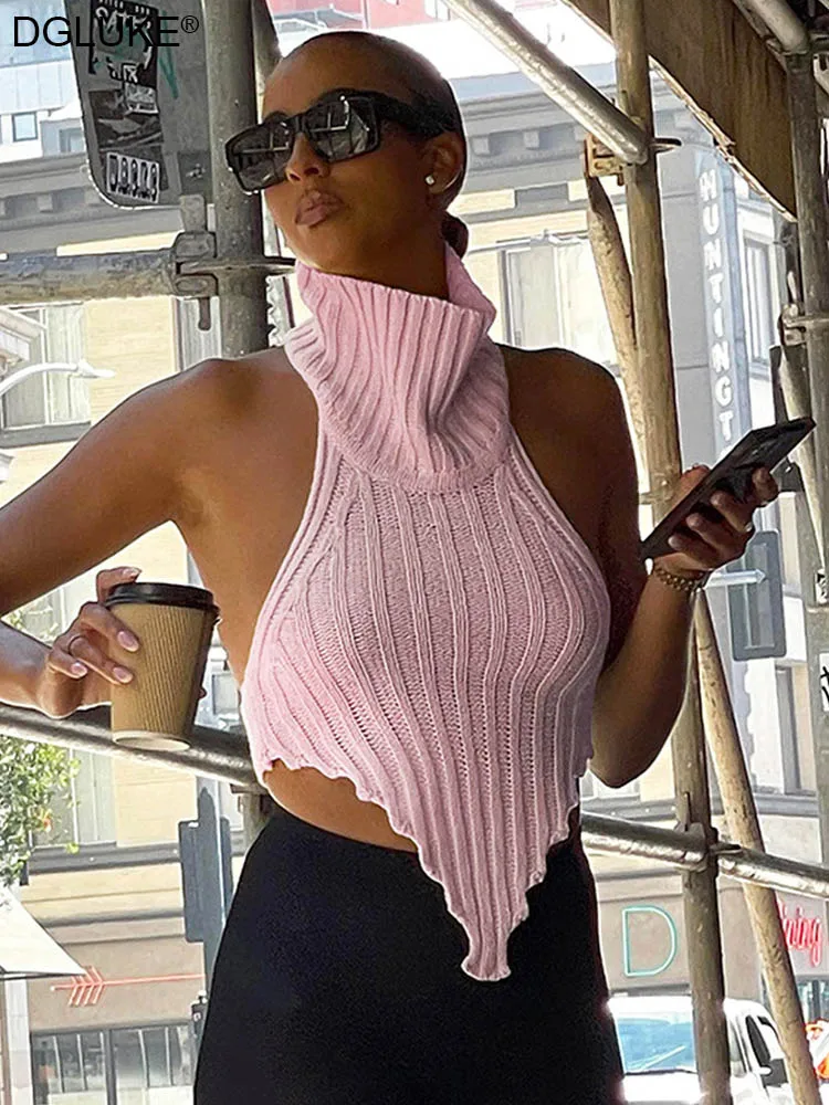 Top Donna Sexy Asimmetrico - Canottiera Senza Maniche Y2K, In Poliestere, Estivo E Aderente