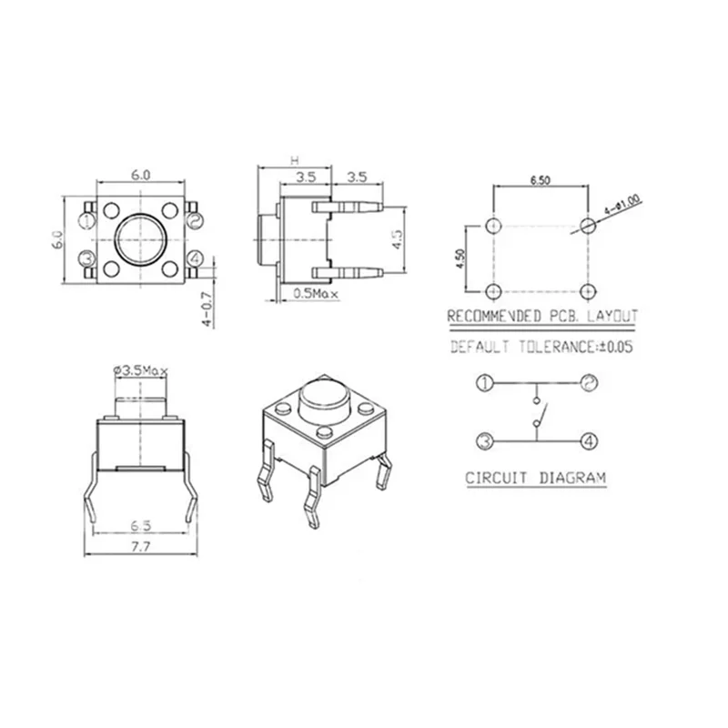 Tact Switch Push Button 50pcs 6X6X5/4.3/5.5/6/7/8/9/10/13MM 12V 4PIN DIP