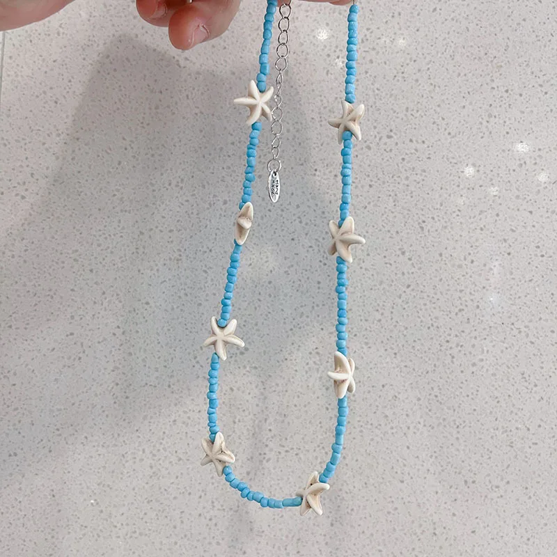 Böhmische Seestern Perlenkette Bunte Sommer Strand Halskette Damen_voghion.com