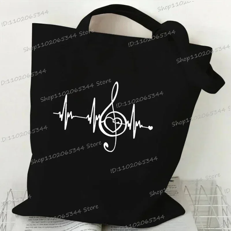 Women Handbags Music Note Heartbeat Canvas Bag Funny Handbag for Teen Fashion Tote Bag Design Brand Side for Ladies