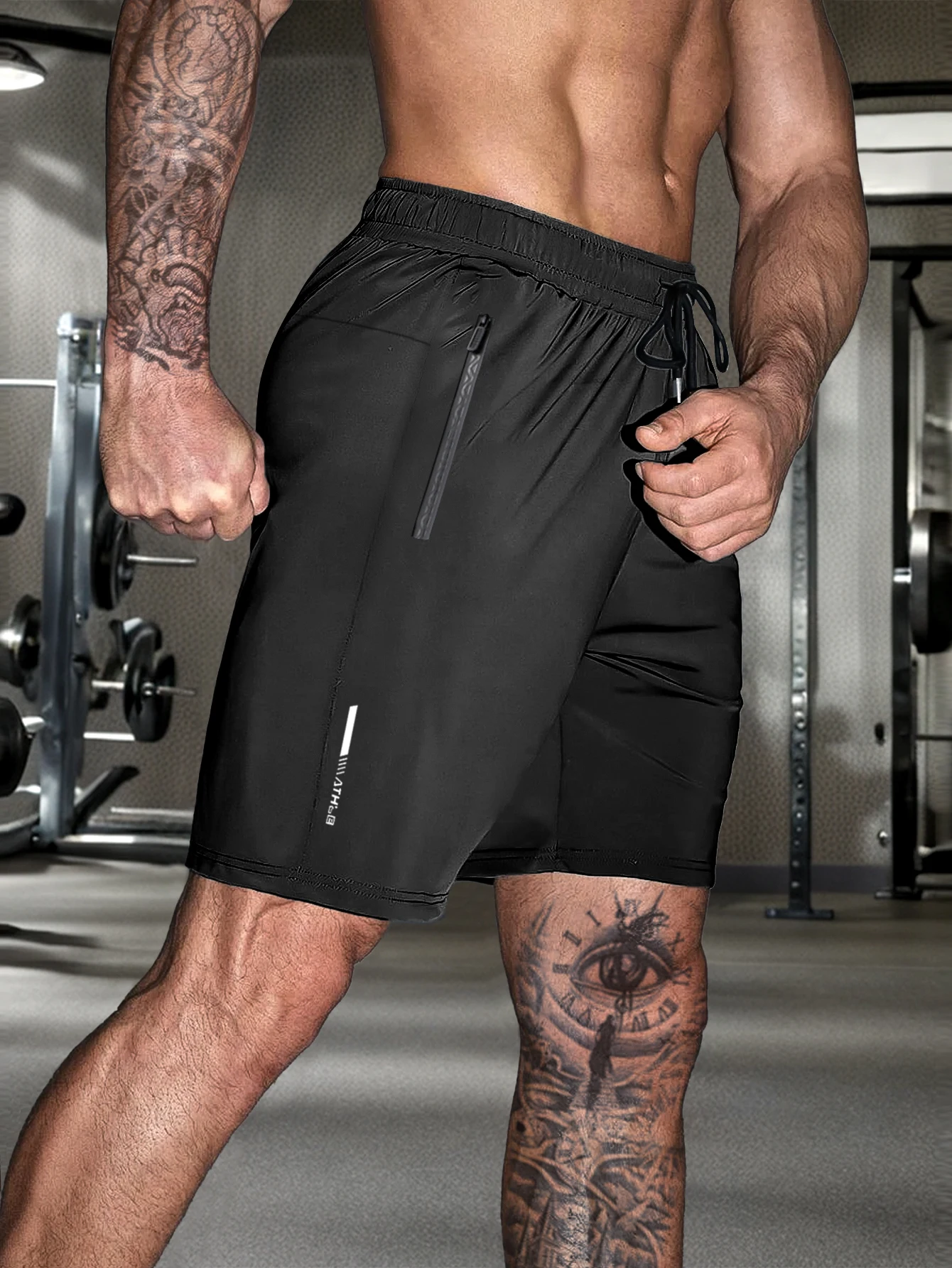 Men's solid color shorts, with zipper pockets, casual elastic drawstring shorts with a loose waist and high elasticity, suitable 4