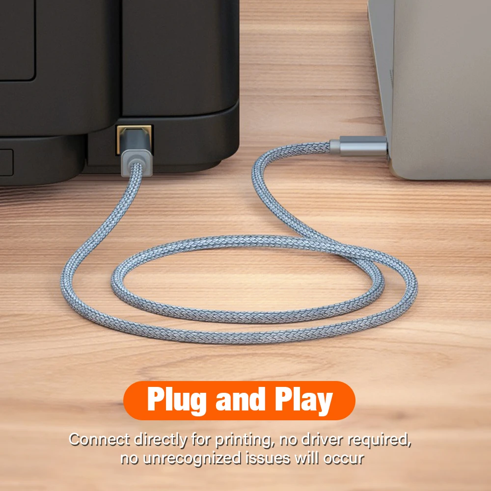 Premium USB C to Type B 2.0 Data Cable for Printers and Electronic Instruments