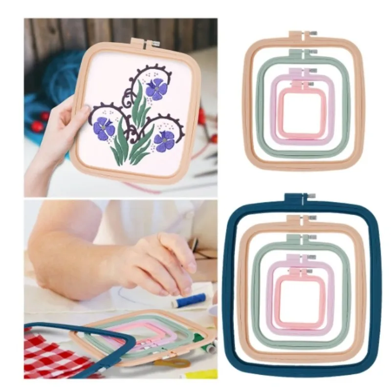 

5/4Pcs Square Embroidery Hoops Plastic Hand Sewing Accessories Adjustable Cross-stitch Kit Embroidered Stretch Tool