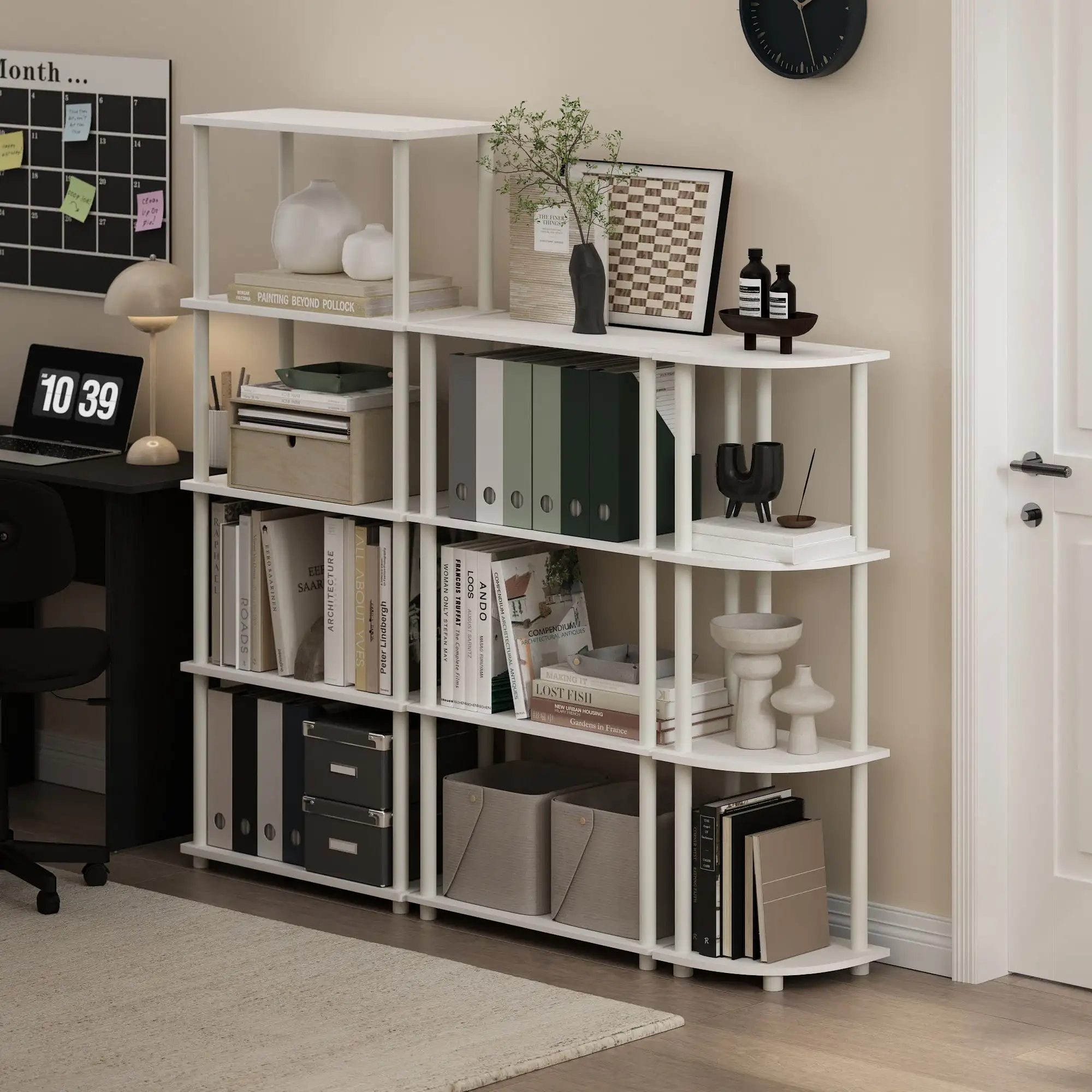 

Furinno Turn-N-Tube 4-уровневая стандартная стойка для дисплея, белый/белый