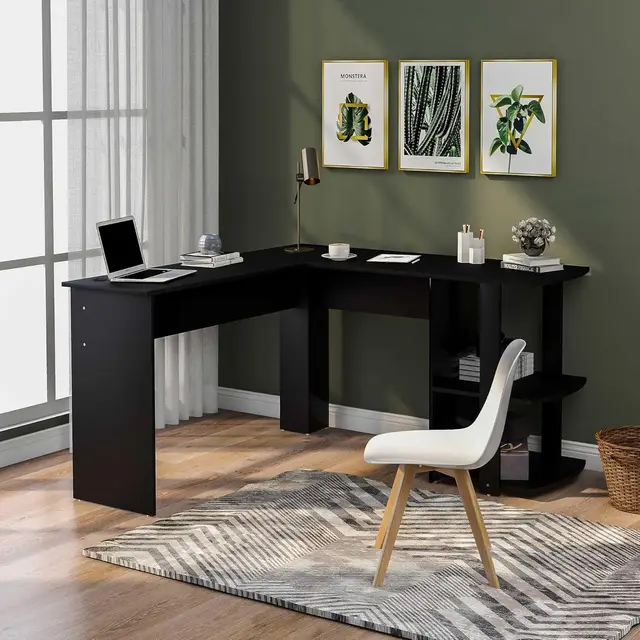 Corner Desk Office for Home L-Shaped Gaming Large Computer Desk Study Gaming Table Workstation for Home Office (Black)