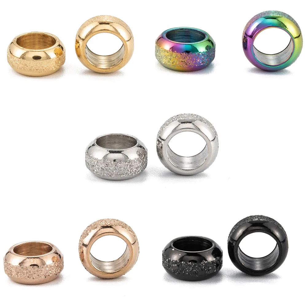 100pcs 8mm Frosted 201 Stainless Steel European Beads Loose Spacer Charm Beads for Jewelry Making DIY Bracelet Necklace 8x4mm