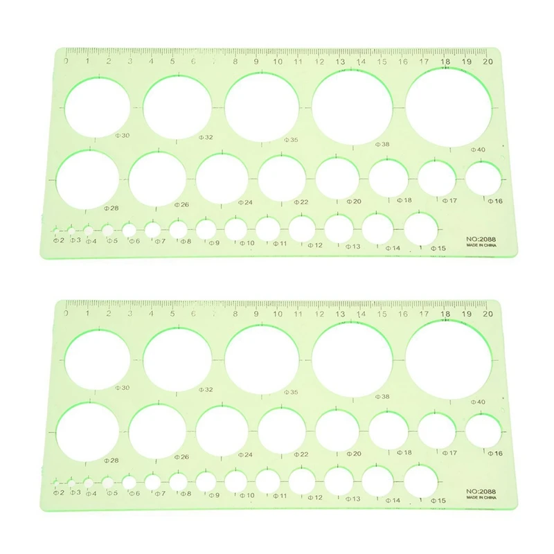 

2X Green Plastic Students Rectangle Shape Drawing Circle Template Ruler