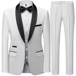 Suit Coat Pants Vest 3 Pcs Set / 2023 Fashion Men's Casual Boutique Business Wedding Groom Dress Blazers Jacket Trousers