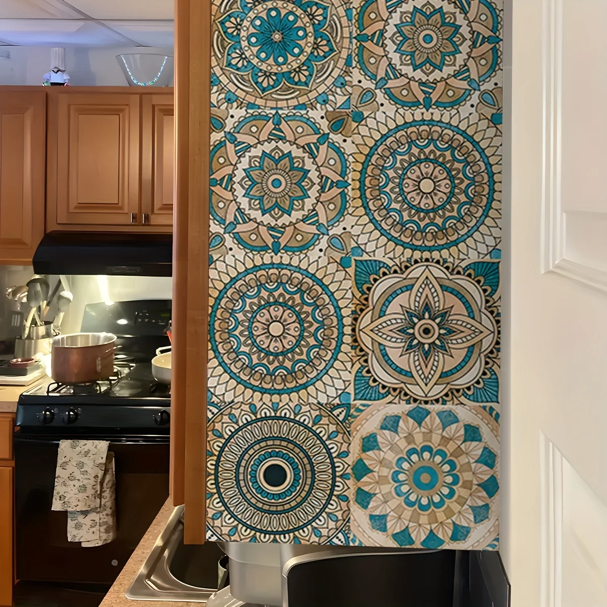 1 roll green mandala wind pattern thickened moisture-proof kitchen stickers self-adhesive waterproof wallpaper kitchen and bathr