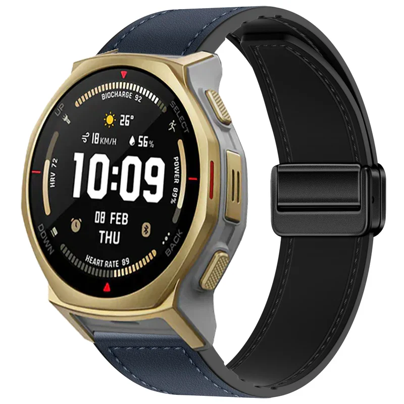 20mm Dual-Material Magnetic Bracelet Watchband in Silicone and Leather