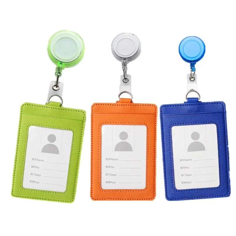 

PU Leather Work Card Badge Cover ID Holder Bag Case 3 Layers Name Tag Pass Staff Card Holder with Badge Reel Clip Chest Clip