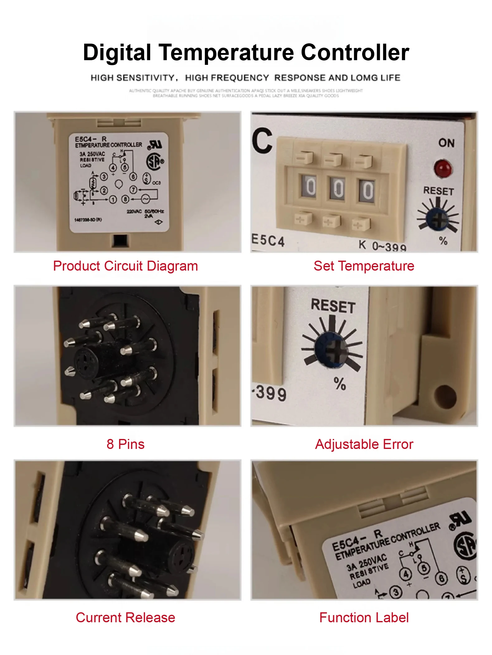 E5C4-R40K Temperature Controller Digital Thermostat 220VAC Relay Output K Type T