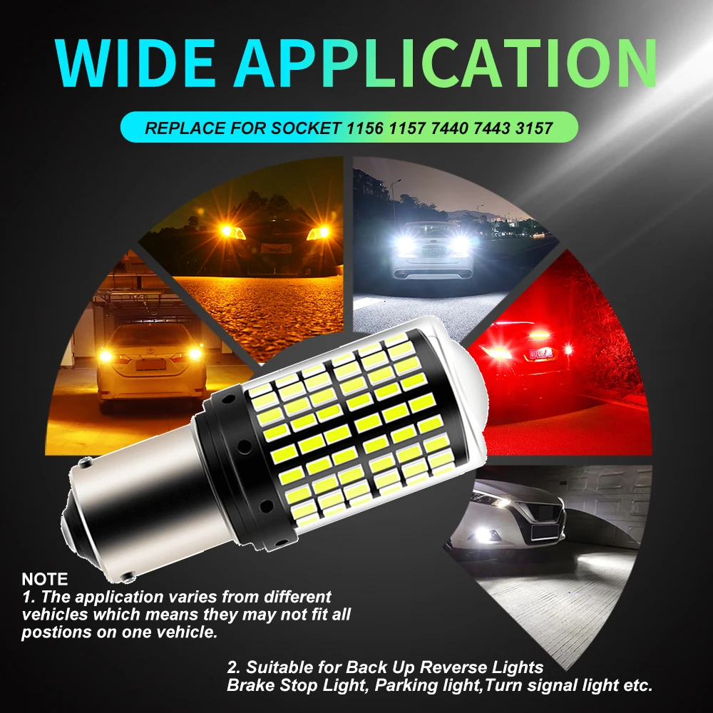 2PCS 1156 BA15S P21W BAU15S PY21W 7440 W21W P21/5W 1157 BAY15D 7443 3157 LED Bulbs 144smd CanBus Lamp Reverse Turn Signal Light