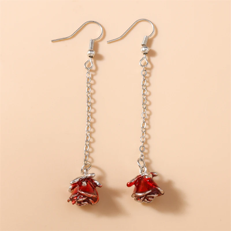 Mode Rose Blume Lange Tropfen Ohrringe für Frauen Metall Blume Baumeln Haken Ohrringe Mädchen Party Festival Schmuck Geschenke – Detail 15