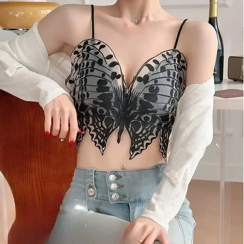 New Butterfly Embroidery Camisoles Sexy Lace Tube Top Embroidered Water-soluble Flower Inner Wear Butterfly Beautiful Back Tanks
