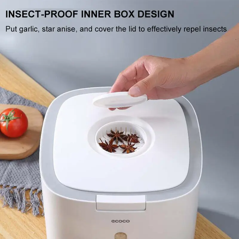 Rice Storage Container Box Sealed Household Rice Bucket Insect-Proof Kitchen Automatic Button Rice Dispenser Rice Storage Bucket 5
