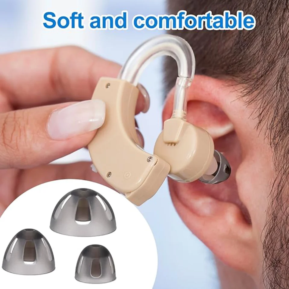 10 Pièces Dômes D'aide Auditive, Embouts D'oreille En Silicone Souple Double Couche De Type Fermé Lavable Oreillette Antistatique Bouchon D'oreille Pour Les Personnes âgées(Noir