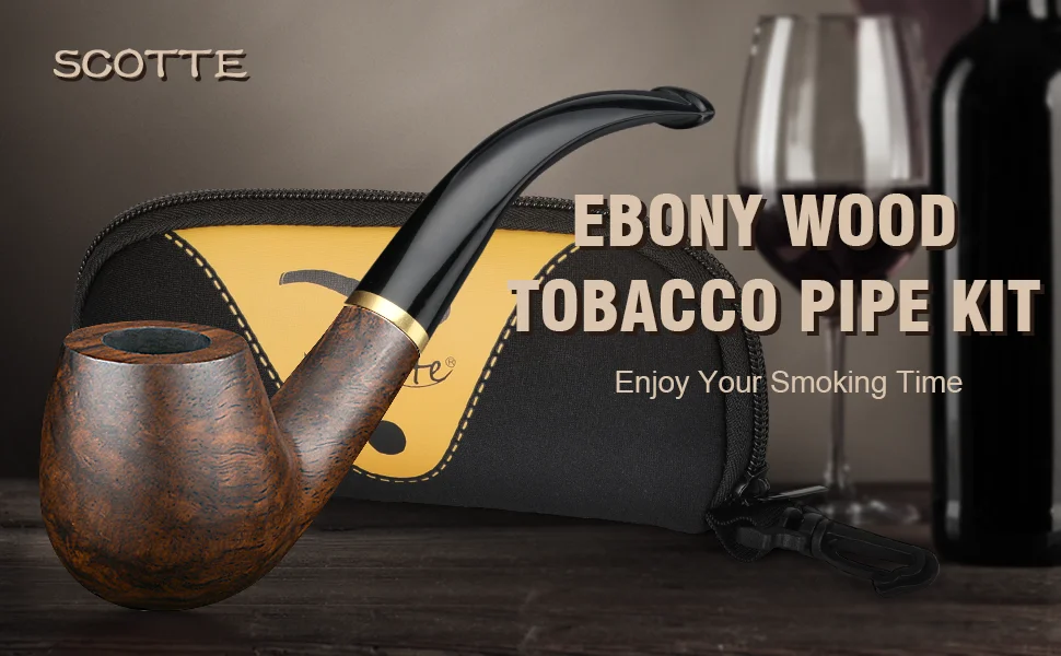 Description Picture 2 of itemTobacco Pipe Handmade Ebony Wood Root Smoking Pipe Gift Box and Accessories
