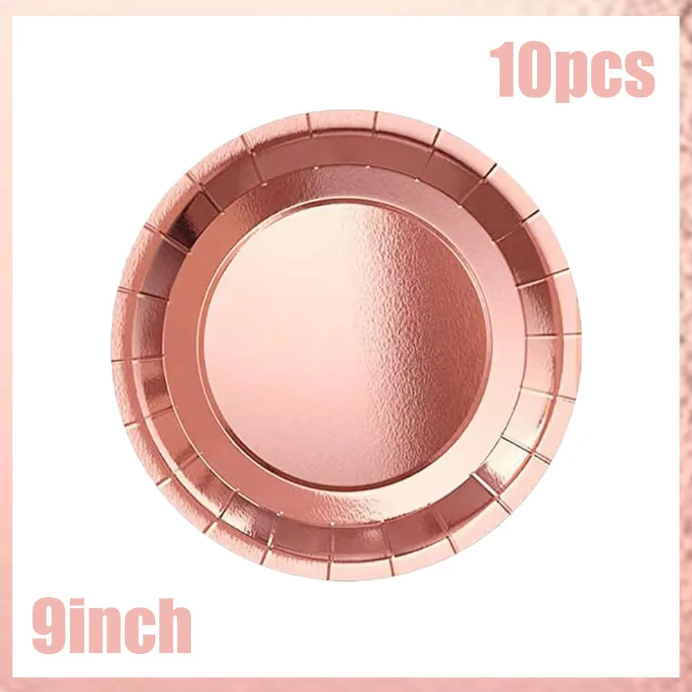 Pink birthday party Paper Tableware Disposable set Rose gold dinner plate Napkins plates Straws party supplies Dinnerware