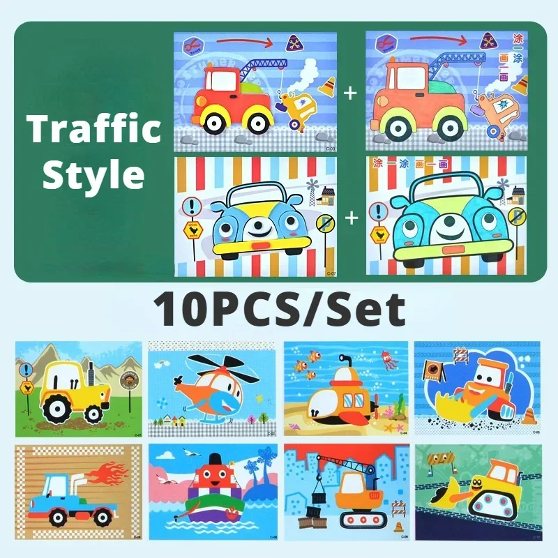 thumbnail image 1 of 10Pcs Rainbow 3D EVA Foam Stickers DIY Animals Transportation Puzzle Craft Toys for Kids, 1 of 4