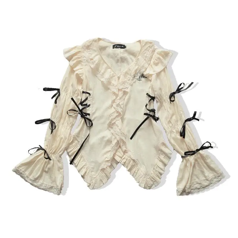 Vintage Grunge Gothic Lace Blouse with Irregular Fairy Style
