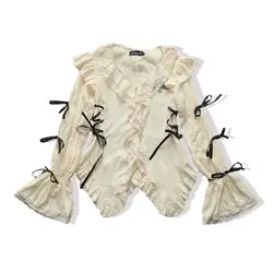 Vintage Grunge Gothic Lace Blouse with Irregular Fairy Style - S (Shirt)
