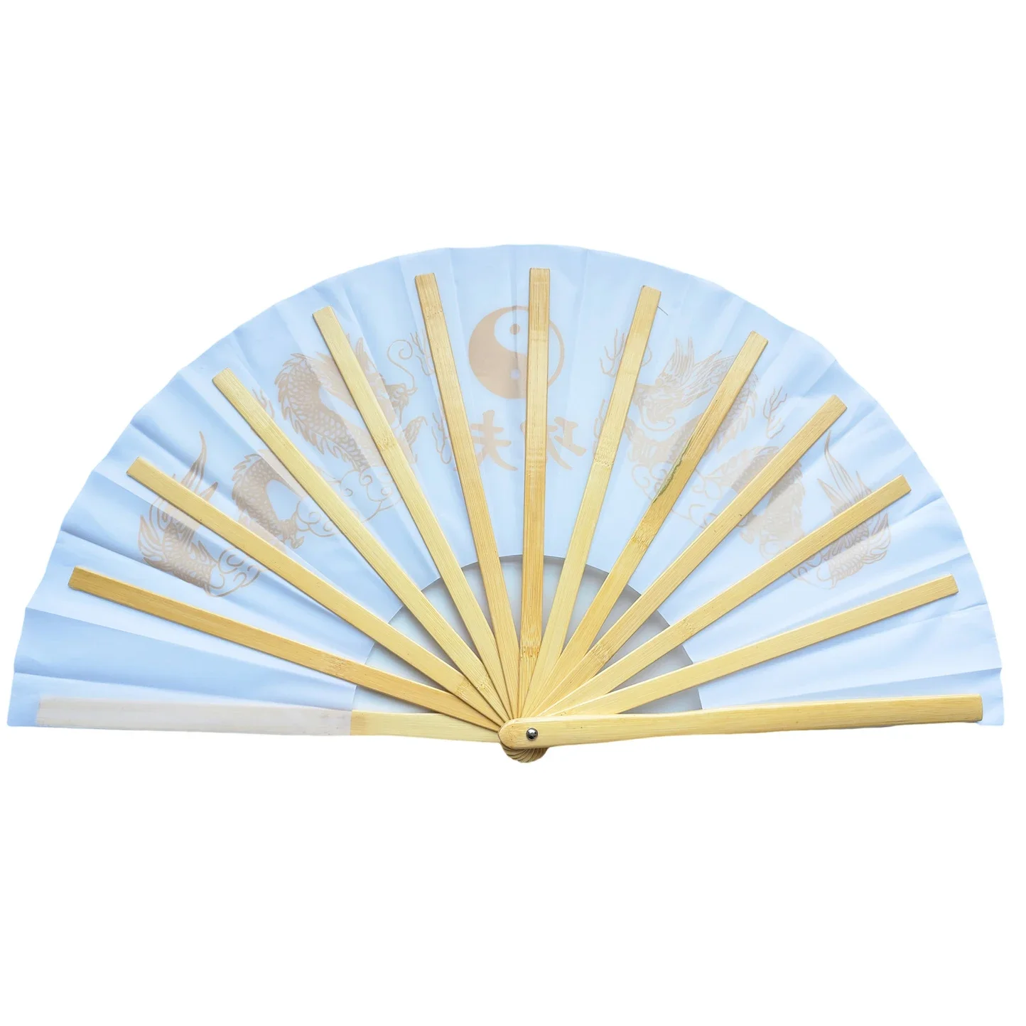 Martial Art Tai Chi Fan Bamboo Frame Silk Cover 13.4in/34cm Stainless Rivets Crisp Sound Kung Fu Wushu Cosplay Smooth Action
