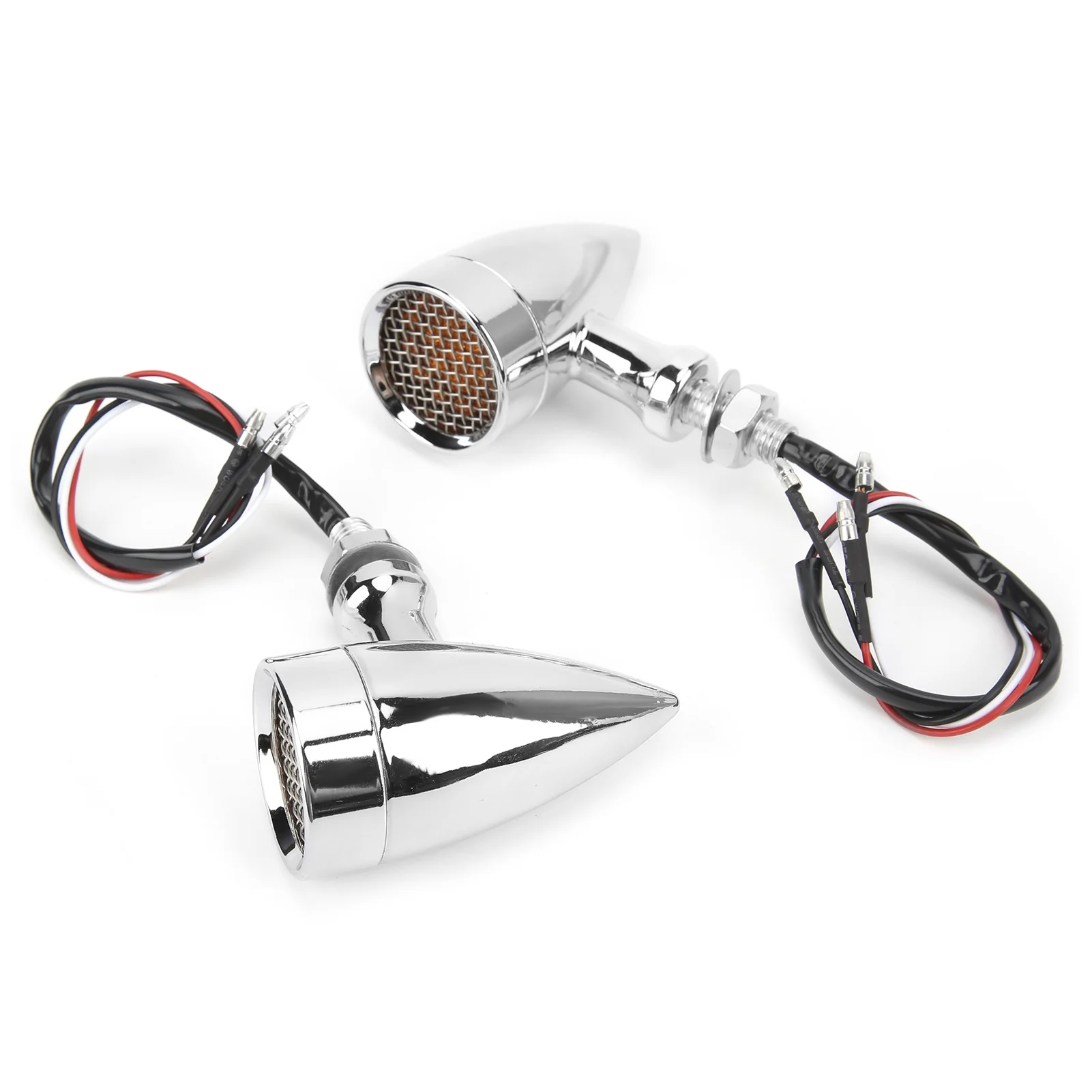 2개 오토바이 LED 방향 지시등 12V 10mm 황색 라이트 크롬 도금 쉘 범용