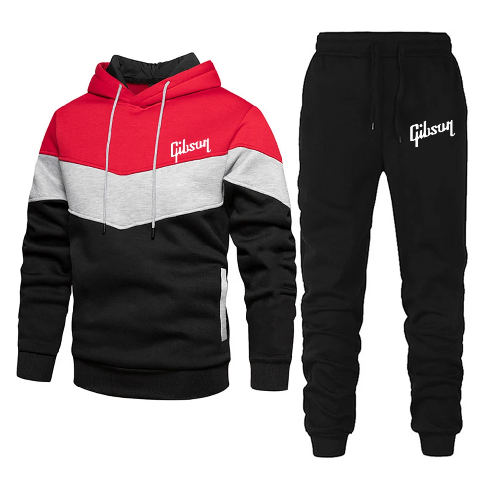 Gibson 2023 Men's Printing Fashionable Hoodies Three-Color Stitching Spring and Autumn Sweater+Casual Sweatpants popular Suits