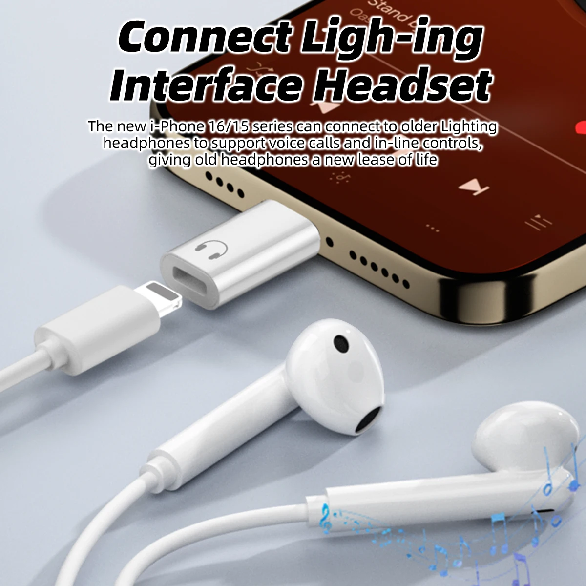 USB-C to Lightning Earphone Audio Adapter for iPhone - Wired Headset Audio Converter