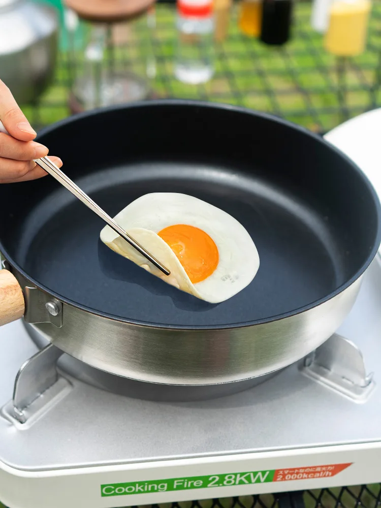 

20CM Outdoor Camping Non Stick Pan Thickened Stainless Steel Pan Removable Handle For Picnic Portable