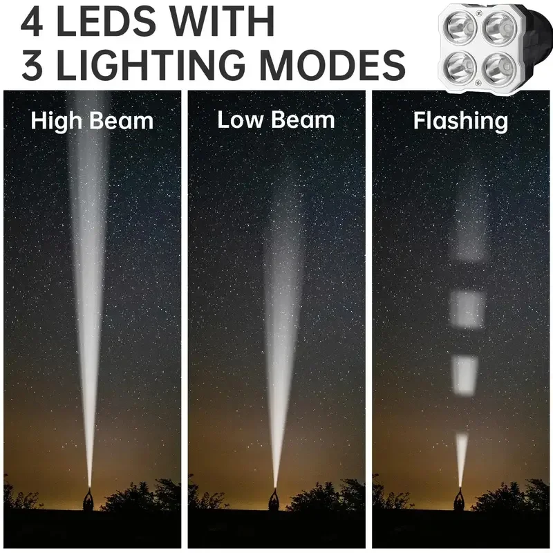 High Power 4 LED Flashlight Rechargeable Torch Protable Spotlights Camping Waterproof COB Side Light For Outdoor Hand Lantern