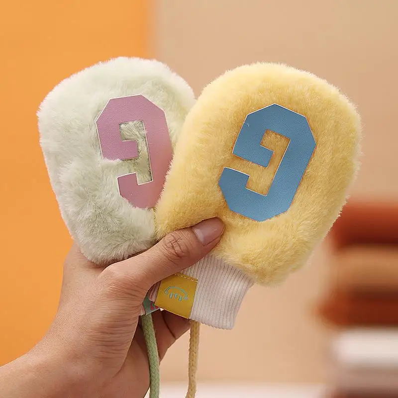 0-3 세 어린이 목 장갑, 가을 및 겨울 따뜻한 가방, 남아 및 여아 귀여운 울 및 두꺼운